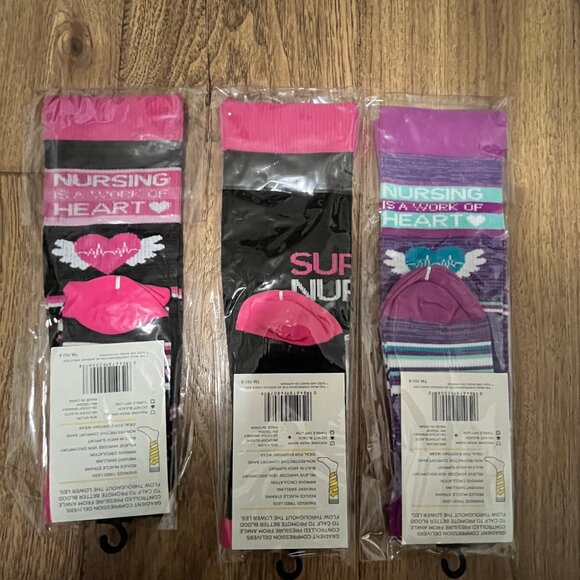 Lot of 3 Nurse Themed Comfort Light Compression Socks - Picture 2 of 3